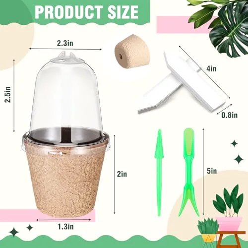 Biodegradable Nursery Pots with 30 Humidity Dome and 30 Labels, 2.36" Plant Nursery Seed Starter Planter Biodegradable Peat Pots for Planting Seedlings, Vegetables (Round) view 2