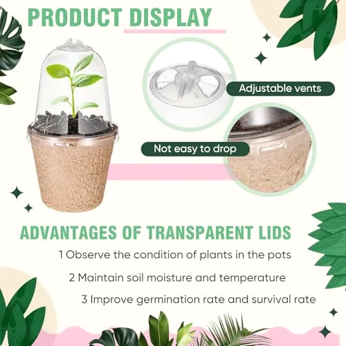 Biodegradable Nursery Pots with 30 Humidity Dome and 30 Labels, 2.36" Plant Nursery Seed Starter Planter Biodegradable Peat Pots for Planting Seedlings, Vegetables (Round) view 5