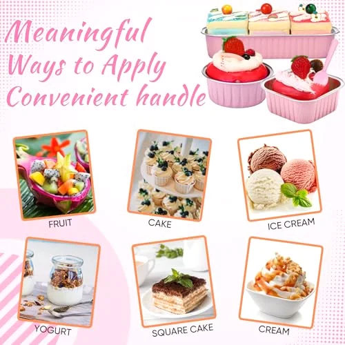 Mini Loaf Pans with Lids Disposable Ramekins Aluminum Foil Cake Baking Cups Round Rectangle Square Cupcake Sealing Sticker and Spoons for Flan Muffin Dessert Party Favors view 5