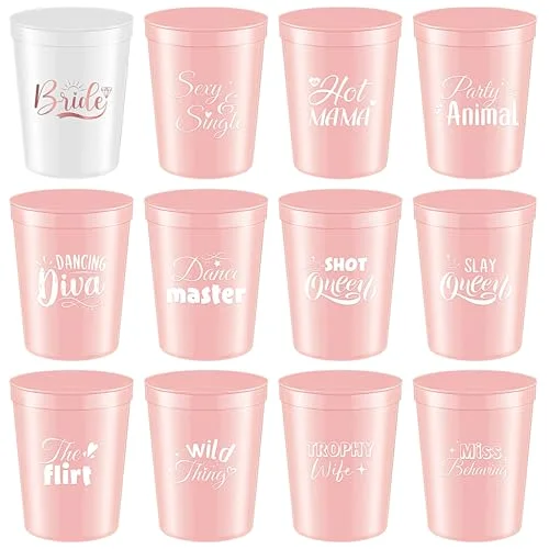 Bachelorette Cups Reusable Bride and Bridesmaid Cups Plastic Tumblers for Wedding Bachelorette Party Decorations Bridal Shower Party Favors Gift