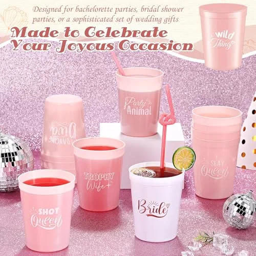 Bachelorette Cups Reusable Bride and Bridesmaid Cups Plastic Tumblers for Wedding Bachelorette Party Decorations Bridal Shower Party Favors Gift view 3