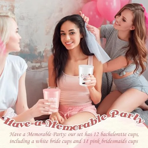 Bachelorette Cups Reusable Bride and Bridesmaid Cups Plastic Tumblers for Wedding Bachelorette Party Decorations Bridal Shower Party Favors Gift view 4