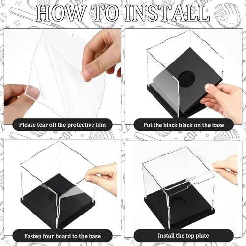 Softball Display Case Acrylic Softball Baseball Stand Holder UV Protected Memorabilia Ball Box Display Cube for Sports Ball Storage (Remove the Protective Film Before Use) view 8