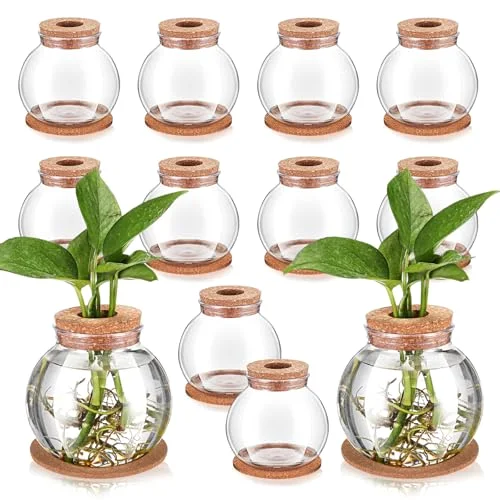 Propagation Vases for Plants Plastic Plant Propagation Station with Hole Lid and Bamboo Stand Growing in Water Hydroponic Home Office Table Decoration(Classic Style)