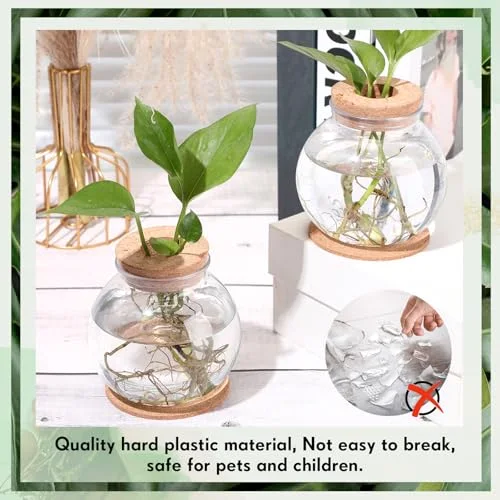 Propagation Vases for Plants Plastic Plant Propagation Station with Hole Lid and Bamboo Stand Growing in Water Hydroponic Home Office Table Decoration(Classic Style) view 4