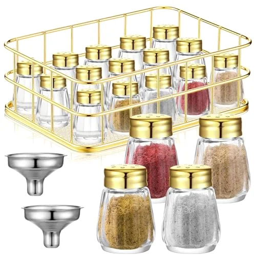 Mini Salt and Pepper Shakers with Rack and Funnel