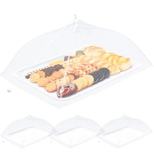 Plastic Serving Trays with Food Covers 15" x 11" Reusable Serving Platters 16" x 12" Foldable Mesh Food Tents Christmas Party Supplies Set for Outdoor Picnics Bar Fruit Cookies Dessert