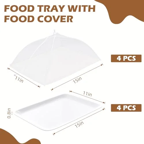 Plastic Serving Trays with Food Covers 15" x 11" Reusable Serving Platters 16" x 12" Foldable Mesh Food Tents Christmas Party Supplies Set for Outdoor Picnics Bar Fruit Cookies Dessert view 2