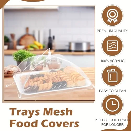 Plastic Serving Trays with Food Covers 15" x 11" Reusable Serving Platters 16" x 12" Foldable Mesh Food Tents Christmas Party Supplies Set for Outdoor Picnics Bar Fruit Cookies Dessert view 4