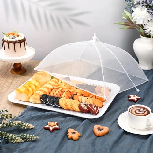 Plastic Serving Trays with Food Covers 15" x 11" Reusable Serving Platters 16" x 12" Foldable Mesh Food Tents Christmas Party Supplies Set for Outdoor Picnics Bar Fruit Cookies Dessert view 5