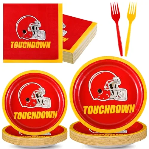 Football Party Supplies Kit Serve 24, Disposable Plates Napkins and Forks for Football Birthday Fans Game Day Tailgate Team Party Decorations()