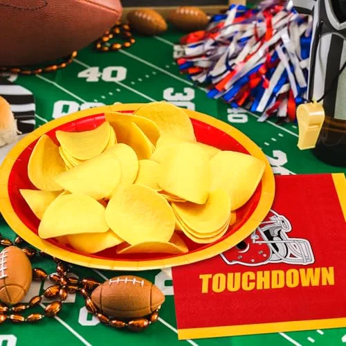 Football Party Supplies Kit Serve 24, Disposable Plates Napkins and Forks for Football Birthday Fans Game Day Tailgate Team Party Decorations() view 4