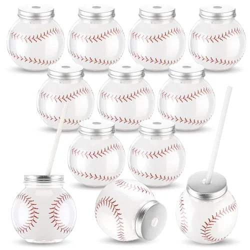 Baseball Ball Shape Cups with Straws and Lids