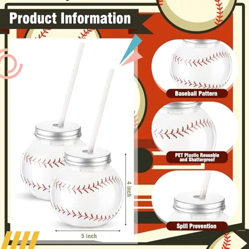 Baseball Ball Shape Cups with Straws and Lids view 2