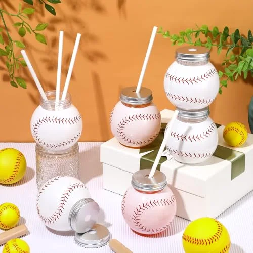 Baseball Ball Shape Cups with Straws and Lids view 4
