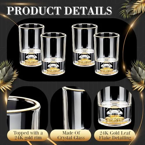 Crystal Shot Glass Set Diamond Shot Glasses Decorated With 24K Leaf Flakes, Cute Crystal Cups for Gift Collection Decor view 3