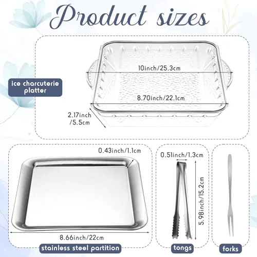 9" Chilled Serving Tray for Parties with Compartments Ice Chilled Party Platter Charcuterie Serving Board Cold Dish Dip with Forks Tongs for Fruit Seafood Vegetable Appetizer() view 2