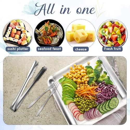 9" Chilled Serving Tray for Parties with Compartments Ice Chilled Party Platter Charcuterie Serving Board Cold Dish Dip with Forks Tongs for Fruit Seafood Vegetable Appetizer() view 3