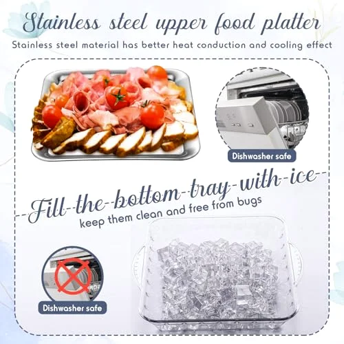 9" Chilled Serving Tray for Parties with Compartments Ice Chilled Party Platter Charcuterie Serving Board Cold Dish Dip with Forks Tongs for Fruit Seafood Vegetable Appetizer() view 4