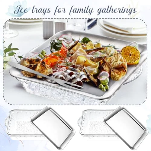 9" Chilled Serving Tray for Parties with Compartments Ice Chilled Party Platter Charcuterie Serving Board Cold Dish Dip with Forks Tongs for Fruit Seafood Vegetable Appetizer() view 5