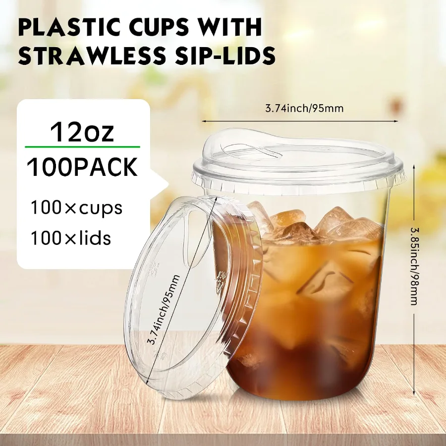 Round Bottom Plastic Cups with Lids Togo view 3