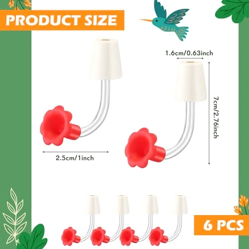 Hummingbird Feeder Tube with Stopper Handheld Bird Feeder Replacement Parts Drip Resistant Tip Silicone Flowers for Wine Bottle Outdoor Bird Feeders() view 2