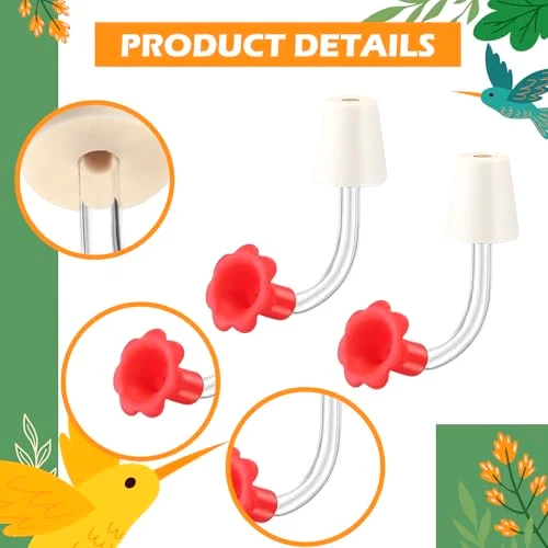 Hummingbird Feeder Tube with Stopper Handheld Bird Feeder Replacement Parts Drip Resistant Tip Silicone Flowers for Wine Bottle Outdoor Bird Feeders() view 3