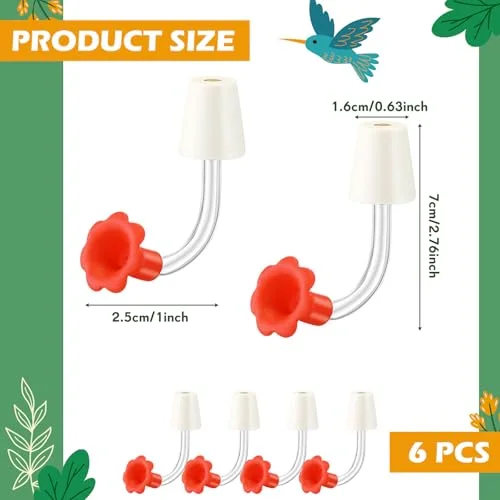 Hummingbird Feeder Tube with Stopper Handheld Bird Feeder Replacement Parts Drip Resistant Tip Silicone Flowers for Wine Bottle Outdoor Bird Feeders() view 7