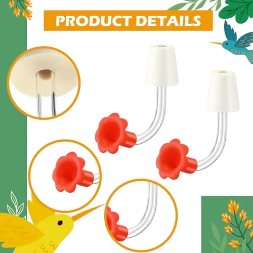 Hummingbird Feeder Tube with Stopper Handheld Bird Feeder Replacement Parts Drip Resistant Tip Silicone Flowers for Wine Bottle Outdoor Bird Feeders() view 8