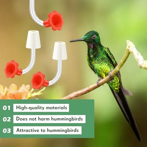 Hummingbird Feeder Tube with Stopper Handheld Bird Feeder Replacement Parts Drip Resistant Tip Silicone Flowers for Wine Bottle Outdoor Bird Feeders() view 9