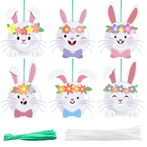 Easter Bunny Craft Easter Paper Plate Kit Make Your Own Bunny Ornament Hanging Rabbit DIY Arts for Party Decoration Classroom Activities Gifts