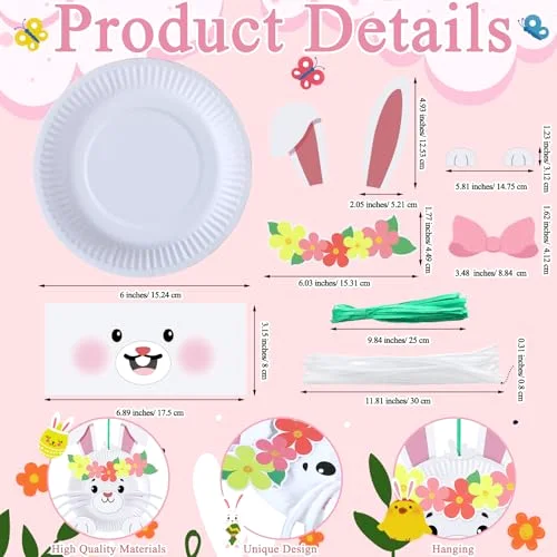 Easter Bunny Craft Easter Paper Plate Kit Make Your Own Bunny Ornament Hanging Rabbit DIY Arts for Party Decoration Classroom Activities Gifts view 2