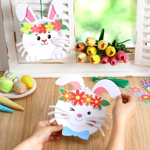 Easter Bunny Craft Easter Paper Plate Kit Make Your Own Bunny Ornament Hanging Rabbit DIY Arts for Party Decoration Classroom Activities Gifts view 3