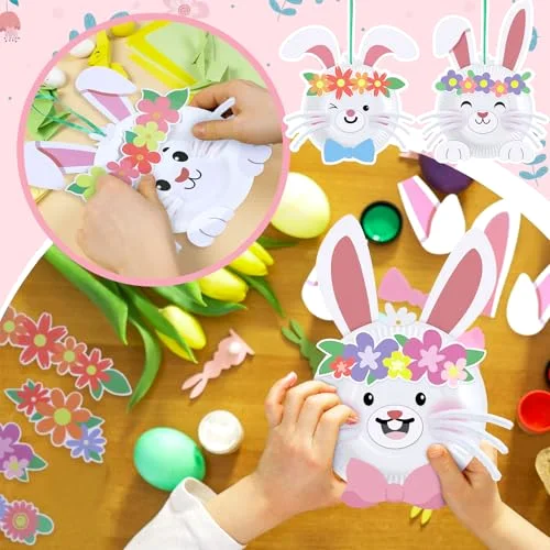 Easter Bunny Craft Easter Paper Plate Kit Make Your Own Bunny Ornament Hanging Rabbit DIY Arts for Party Decoration Classroom Activities Gifts view 4