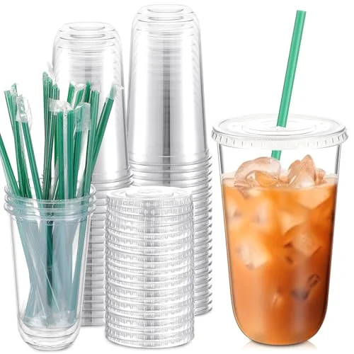 Disposable Iced Plastic Cups with Lids Straws view 6