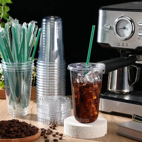Disposable Iced Plastic Cups with Lids Straws view 7