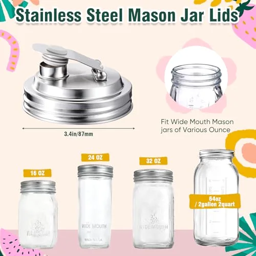 Stainless Steel Mason Jar Pour Spout Lid for Wide Mouth Mason Jars Rust Proof Leak Proof Seal Cover fit Home Tea, Milk, Juice Drinks Airtight Turns your Container into Pitcher view 7
