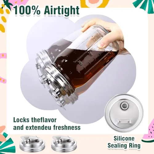 Stainless Steel Mason Jar Pour Spout Lid for Wide Mouth Mason Jars Rust Proof Leak Proof Seal Cover fit Home Tea, Milk, Juice Drinks Airtight Turns your Container into Pitcher view 9