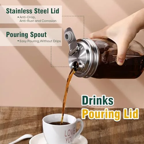 Stainless Steel Mason Jar Pour Spout Lid for Wide Mouth Mason Jars Rust Proof Leak Proof Seal Cover fit Home Tea, Milk, Juice Drinks Airtight Turns your Container into Pitcher view 10
