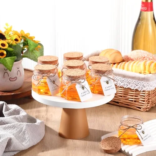 Mini Hexagon Honey Jars with Spoon, Empty Plastic Honey Jars with Wooden Spoons Thank You Tag Cork Cap and Rope for Wedding Favors Baby Shower Party Guests Gifts Cork Cap view 4
