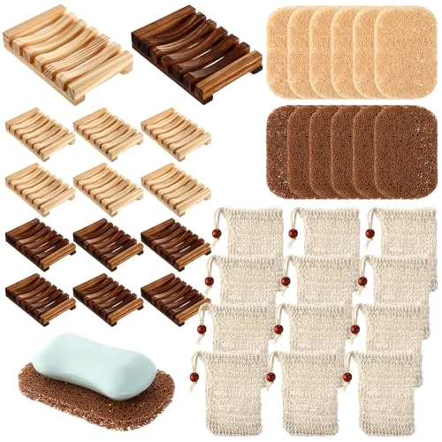 Soap Saver Set for Packaging Gift Including Wooden Dish Holder Exfoliating Bag with Drawstring Soap Pads for Mother's Day Bar Wedding Baby Shower Homemade Gift( Color) view 6