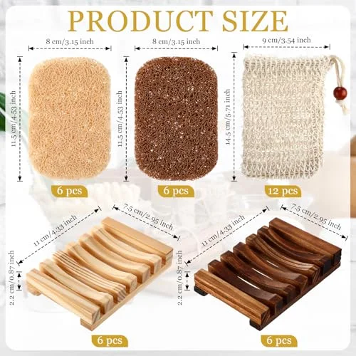 Soap Saver Set for Packaging Gift Including Wooden Dish Holder Exfoliating Bag with Drawstring Soap Pads for Mother's Day Bar Wedding Baby Shower Homemade Gift( Color) view 7