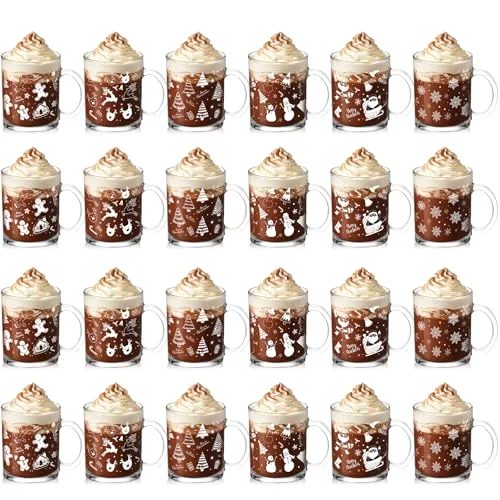Christmas Glass Mugs Set Christmas Coffee Mugs with Handle Snowman Snowflake Coffee Cup Xmas Tree Santa Claus Cup for Hot Chocolate Women Men Gift (Xmas) view 6