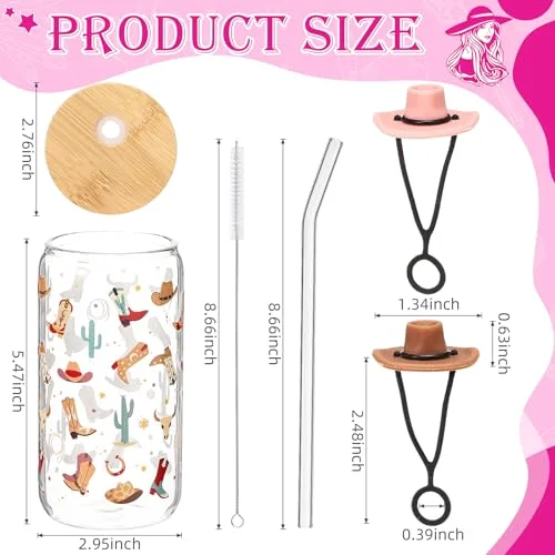 Western Cowgirl Glass Cups with Bamboo Lid view 2
