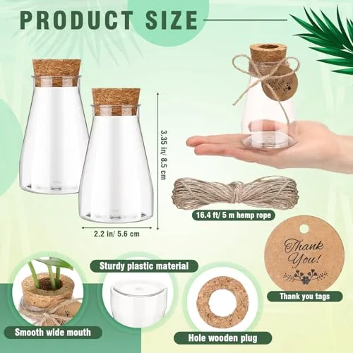 3.35'' Plastic Plant Propagation Stations with Hole Lid Planter Vase Propagation Jars with Thank You Tags for Plant Lover Gifts for Women Office Home Garden view 2