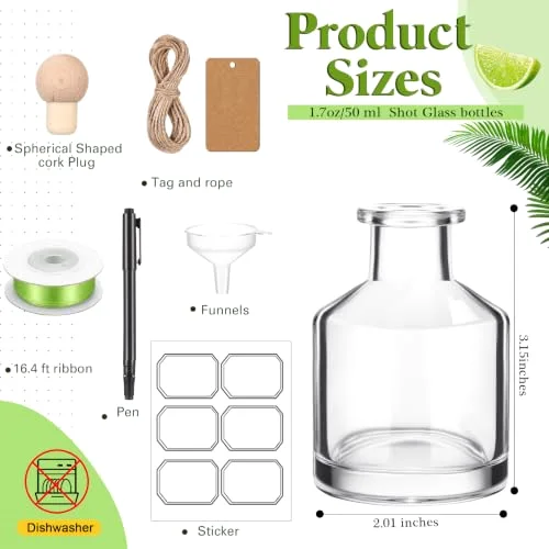 / Liquor Bottles Empty for Drinks Mini Tequila Shot Bottles with Cork Lids Ribbon Reusable Glass Bottle for Weddings Party Favors DIY Crafts(/) view 2