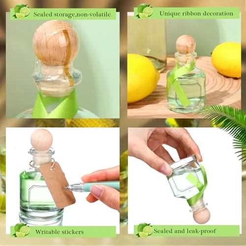 / Liquor Bottles Empty for Drinks Mini Tequila Shot Bottles with Cork Lids Ribbon Reusable Glass Bottle for Weddings Party Favors DIY Crafts(/) view 3