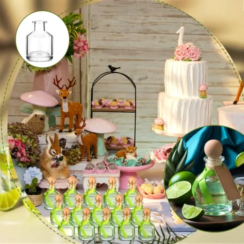 / Liquor Bottles Empty for Drinks Mini Tequila Shot Bottles with Cork Lids Ribbon Reusable Glass Bottle for Weddings Party Favors DIY Crafts(/) view 4