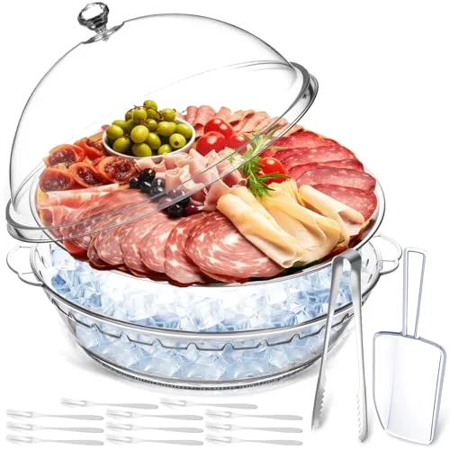 11.8" Chilled Serving Tray for Parties with Compartments and lid Ice Chilled Party Platter Charcuterie Serving Board Cold Dish Dip for Fruit Seafood Vegetable Shrimp Cocktail()