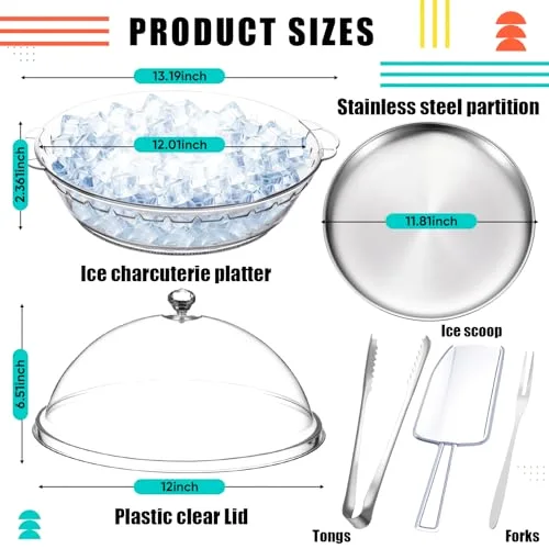 11.8" Chilled Serving Tray for Parties with Compartments and lid Ice Chilled Party Platter Charcuterie Serving Board Cold Dish Dip for Fruit Seafood Vegetable Shrimp Cocktail() view 2